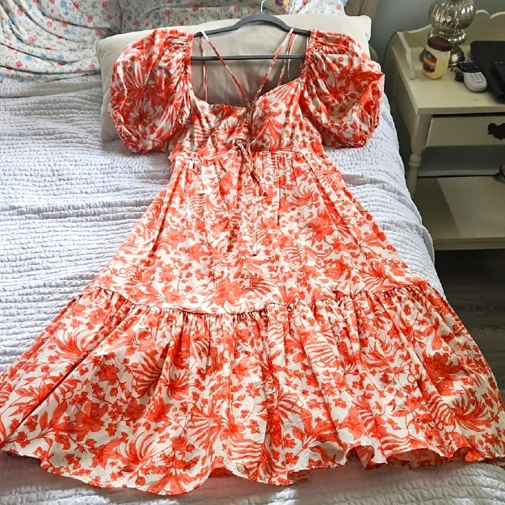 Aqua Coral Floral Dress SZ L